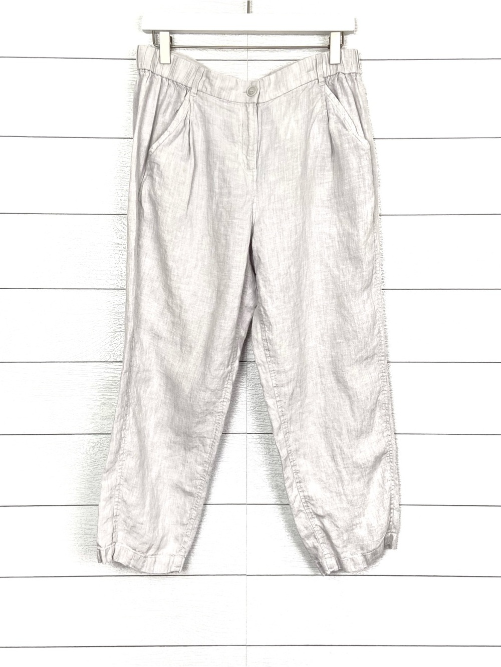 POETRY Linen Tailored Trouser Crop Tapered Pant Light Grey Gray 10